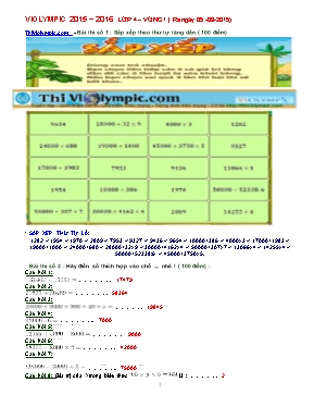 Đề thi violympic môn Toán Khối 4 - Vòng 1 - Năm học 2015-2016
